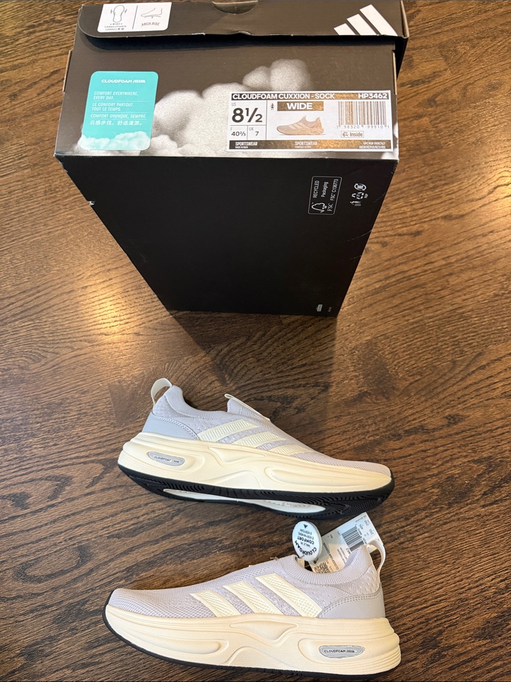 adidas woman’s 8 1/2 Cloudfoam Cuxion Sock Slip-On Sneakers in Light purpl/Cream